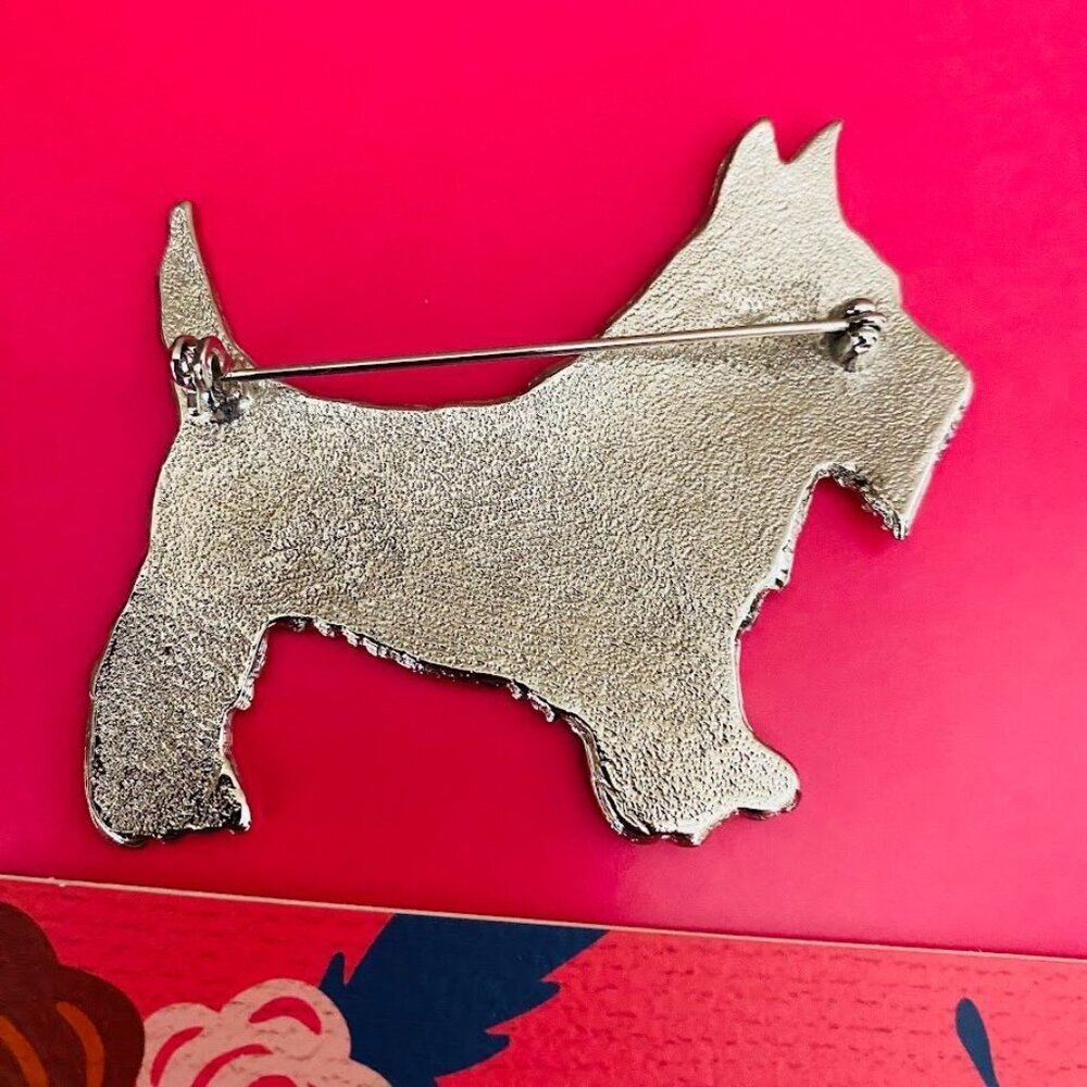 Vintage Scottish Terrior Scottie Dog Brooch Etched Silver Tone - Picture 4 of 5